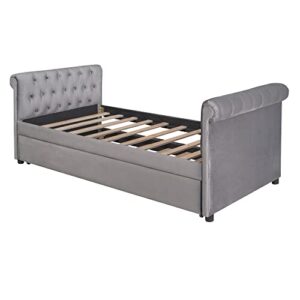 TARTOP Twin Daybed Upholstered Daybed with Trundle, Twin Size Sofa Bed Wood Bed Frame for Kids/Teens/Girls/Boys,Gray