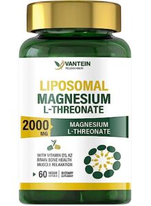 liposomal magnesium l-threonate 2000mg, 60 softgels high absorption formula supplement for focus, memory, brain health, bone health, and muscle relaxation