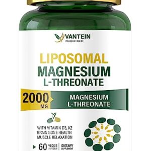 Liposomal Magnesium L-Threonate 2000mg, 60 Softgels High Absorption Formula Supplement for Focus, Memory, Brain Health, Bone Health, and Muscle Relaxation