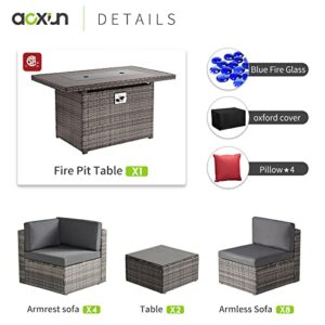 Aoxun Patio Furniture Set with Fire Pit Table 15 PCS Outdoor Furniture Outdoor Wicker Patio Conversation Sets with 44'' Gas Fire Pit Table Coffee Table, Grey