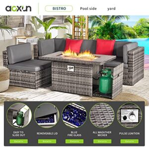 Aoxun Patio Furniture Set with Fire Pit Table 15 PCS Outdoor Furniture Outdoor Wicker Patio Conversation Sets with 44'' Gas Fire Pit Table Coffee Table, Grey