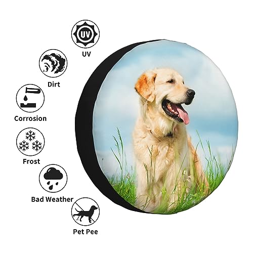 Cute Labrador Dog Spare Tire Cover for Camper Waterproof Sun Rain Tire Protectors Covers for Trailer Camper RV Truck SUV Fits Tire Diameter 14-17 in