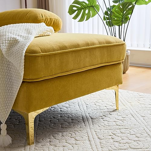 P PURLOVE Modern 3 Seater Sectional Sofa, L Shape Sofa with Comfortable Soft Back and Armrest, Modern Luxury Velvet Couch with Strong Metal Legs for Living Room Bedroom (Yellow)