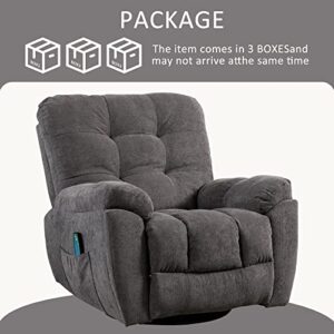 BOSMILLER Massage Oversize Recliner Chair with Vibration Massage and Heating Function Swivel Rocker Recliner Chair with USB Charge Port and 2 Hidden Cup Holders