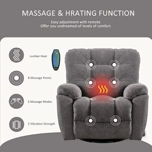 BOSMILLER Massage Oversize Recliner Chair with Vibration Massage and Heating Function Swivel Rocker Recliner Chair with USB Charge Port and 2 Hidden Cup Holders