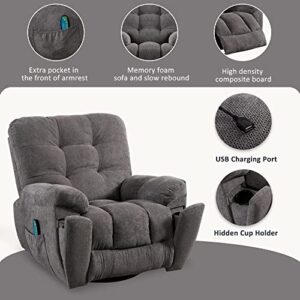 BOSMILLER Massage Oversize Recliner Chair with Vibration Massage and Heating Function Swivel Rocker Recliner Chair with USB Charge Port and 2 Hidden Cup Holders