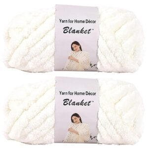 chenille chunky yarn arm knitting thick bulky diy for knit blanket cushion bed sofa home decor (ivory, 2-pack, 0.5kg/1.1 lb, 48 yards)