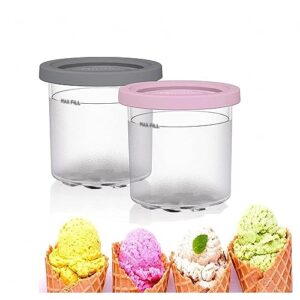 evanem 2/4/6pcs creami pints, for ninja creami cups,16 oz creami pints reusable,leaf-proof compatible nc301 nc300 nc299amz series ice cream maker,pink+gray-4pcs