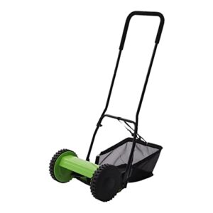 12" 5-blade reel manual push lawn mower with grass catcher, adjustable cutting handle height, green