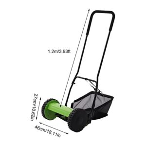 12" 5-Blade Reel Manual Push Lawn Mower with Grass Catcher, Adjustable Cutting Handle Height, Green