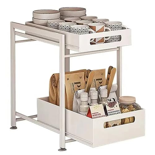 Under Sink Organizers And Storage, Pull Out Under Sink Storage 2 Tier Sliding Cabinet Basket Organizer Drawer Multi-Purpose Cabinet Organizer (Color : White, Size : 29x40x40cm)