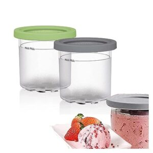 EVANEM 2/4/6PCS Creami Pints, for Creami Ninja Ice Cream,16 OZ Ice Cream Storage Containers Bpa-Free,Dishwasher Safe for NC301 NC300 NC299AM Series Ice Cream Maker,Gray+Green-2PCS