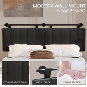 Hasuit Full Floating Bed Frame with Led Light, Modern Inspired Full Size Platform Bed, Vegan Leather Upholstered Wall Mounted Headboard, No Box Spring Needed, Noise Free, Easy Assembly