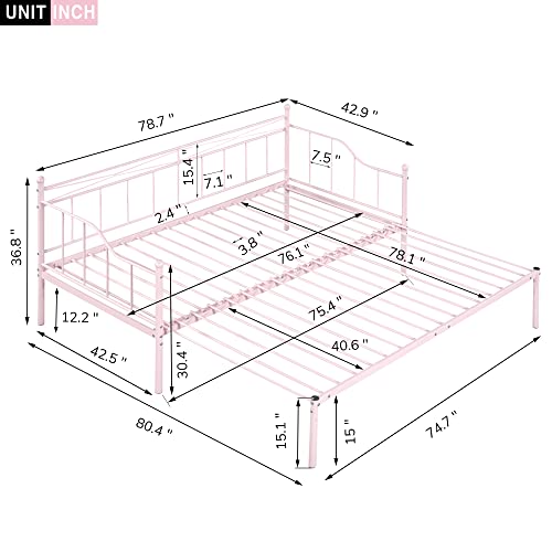 LCH Twin Size Daybed with Trundle, Metal Day Bed with Steel Slat Support,Sofa Bed Frame for Children, Teens and Adults, No Spring Box Need, Suitable for Bedroom, Apartment and Dorm, Pink