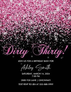 birthday party invitation milestone birthday dirty thirty 16 21 30 40 50 60 70 80