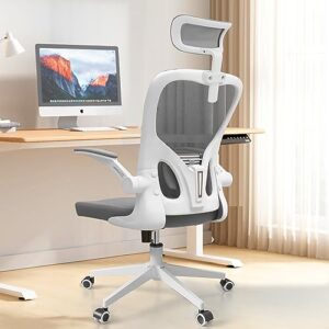 monhey ergonomic office chair, home office desk chairs with adjustable headrest, lumbar support, 2d armrest, big and tall office chair 220lbs heavy duty office chair with metal base - grey