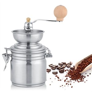 beijialy manual coffee grinder, stainless steel manual coffee bean mill grain mill spice nuts grinding mill hand tool, portable hand crank mill for home office cafe(silver)