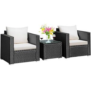 costway 3 pcs patio wicker furniture set conversation rattan sofa set w/cushion garden white