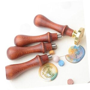 TEHAUX 3Pcs Wooden Handle Wedding Postage Stamps Scrapbooking Stamp Handle Wax Copper Handle Wedding Wax Seal Handle Wedding Sealing Stamp Handle Seal Wax European Style Candle Wax