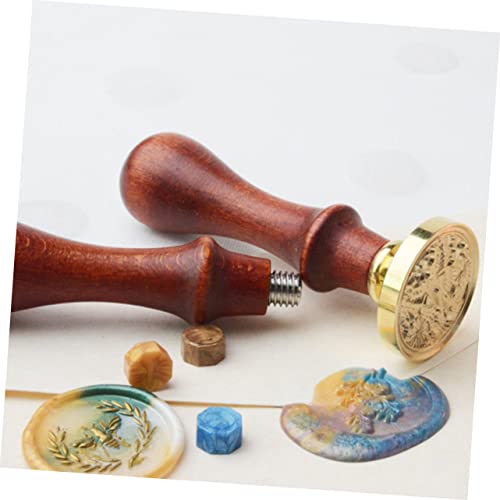 TEHAUX 3Pcs Wooden Handle Wedding Postage Stamps Scrapbooking Stamp Handle Wax Copper Handle Wedding Wax Seal Handle Wedding Sealing Stamp Handle Seal Wax European Style Candle Wax