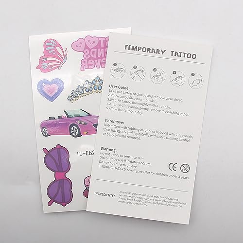 60PCS Hot Pink Tattoos Temporary for Girls, Princess Tattoos Stickers Waterproof Temporary Tattoos for Girls Kids Cute Party Favors Supplies for Birthday Decorations