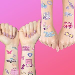 60PCS Hot Pink Tattoos Temporary for Girls, Princess Tattoos Stickers Waterproof Temporary Tattoos for Girls Kids Cute Party Favors Supplies for Birthday Decorations