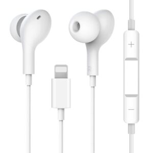 aolcev wired earbuds compatible with iphone, hifi stereo volume control earbuds in-ear headphones with mic noise cancelling for iphone 14/13/12/11/xr/xs max/8/7 and most ios devices, earphones white