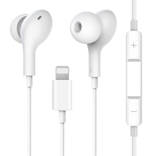 Aolcev Wired Earbuds Compatible with iPhone, HiFi Stereo Volume Control Earbuds in-Ear Headphones with Mic Noise Cancelling for iPhone 14/13/12/11/XR/XS Max/8/7 and Most iOS Devices, Earphones White