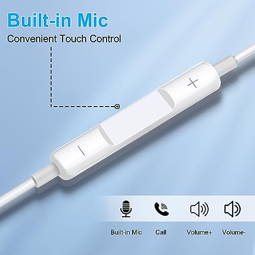 Aolcev Wired Earbuds Compatible with iPhone, HiFi Stereo Volume Control Earbuds in-Ear Headphones with Mic Noise Cancelling for iPhone 14/13/12/11/XR/XS Max/8/7 and Most iOS Devices, Earphones White