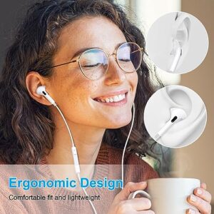 Aolcev Wired Earbuds Compatible with iPhone, HiFi Stereo Volume Control Earbuds in-Ear Headphones with Mic Noise Cancelling for iPhone 14/13/12/11/XR/XS Max/8/7 and Most iOS Devices, Earphones White