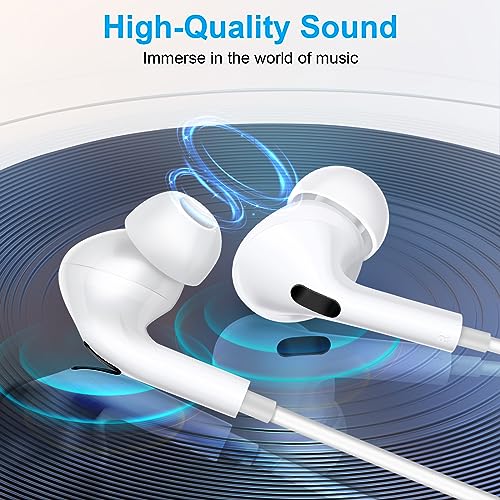 Aolcev Wired Earbuds Compatible with iPhone, HiFi Stereo Volume Control Earbuds in-Ear Headphones with Mic Noise Cancelling for iPhone 14/13/12/11/XR/XS Max/8/7 and Most iOS Devices, Earphones White