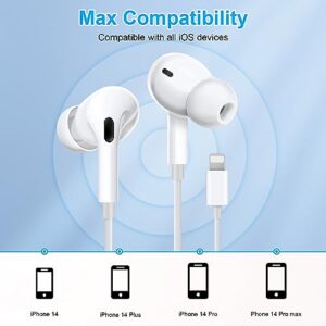 Aolcev Wired Earbuds Compatible with iPhone, HiFi Stereo Volume Control Earbuds in-Ear Headphones with Mic Noise Cancelling for iPhone 14/13/12/11/XR/XS Max/8/7 and Most iOS Devices, Earphones White