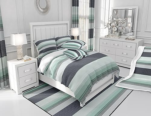 Green White Grey Stripes Bed Sheets Set Twin Size Geometry Geometric Sheet Set for Kids Patchwork Striped Sheets with Deep Pocket Fitted Sheet Women Men Teens Ultra Soft Modern Art Bedding Set