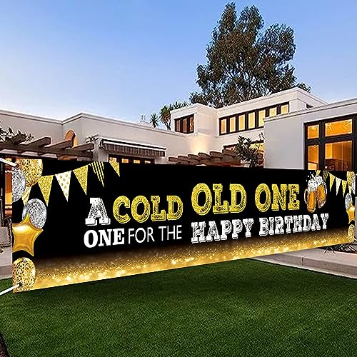 DOTOOMA 118 x 20 Inches A Cold Old One One For The Happy Birthday Yard Door Banner Sign Black Gold Flash Balloon Beer 30th 40th 50th Birthday Party Banner Cake Table Decoration Studio Props