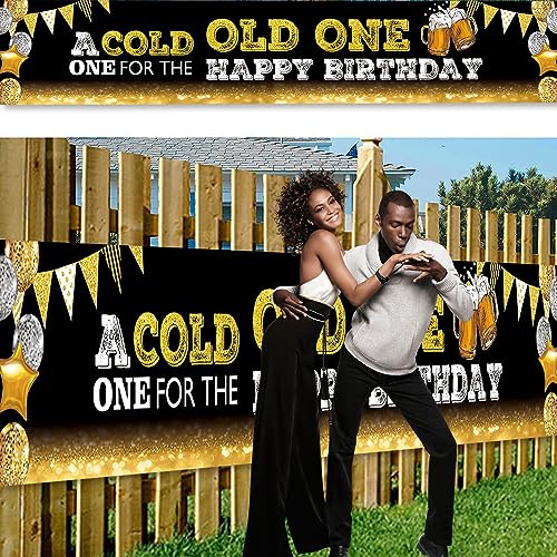 DOTOOMA 118 x 20 Inches A Cold Old One One For The Happy Birthday Yard Door Banner Sign Black Gold Flash Balloon Beer 30th 40th 50th Birthday Party Banner Cake Table Decoration Studio Props