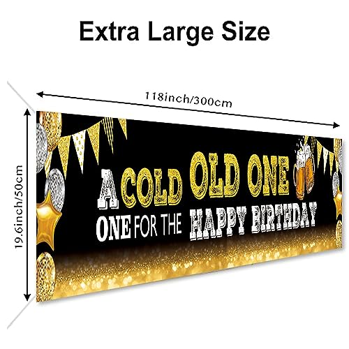 DOTOOMA 118 x 20 Inches A Cold Old One One For The Happy Birthday Yard Door Banner Sign Black Gold Flash Balloon Beer 30th 40th 50th Birthday Party Banner Cake Table Decoration Studio Props