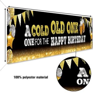 DOTOOMA 118 x 20 Inches A Cold Old One One For The Happy Birthday Yard Door Banner Sign Black Gold Flash Balloon Beer 30th 40th 50th Birthday Party Banner Cake Table Decoration Studio Props