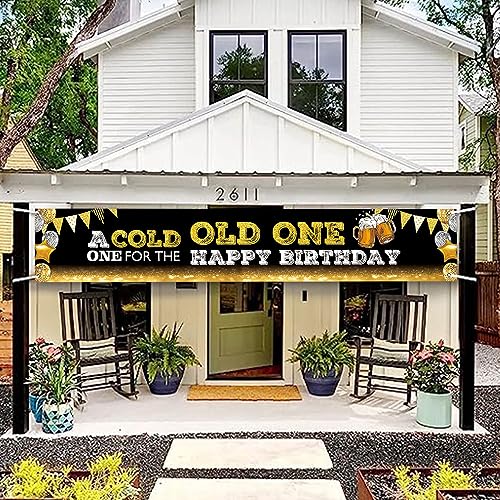 DOTOOMA 118 x 20 Inches A Cold Old One One For The Happy Birthday Yard Door Banner Sign Black Gold Flash Balloon Beer 30th 40th 50th Birthday Party Banner Cake Table Decoration Studio Props