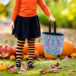 SLNFDKND Rainbow Mermaid Scale Halloween Bucket Trick Or Treat Buckets Candy Tote Bag for Kids Halloween Decorations