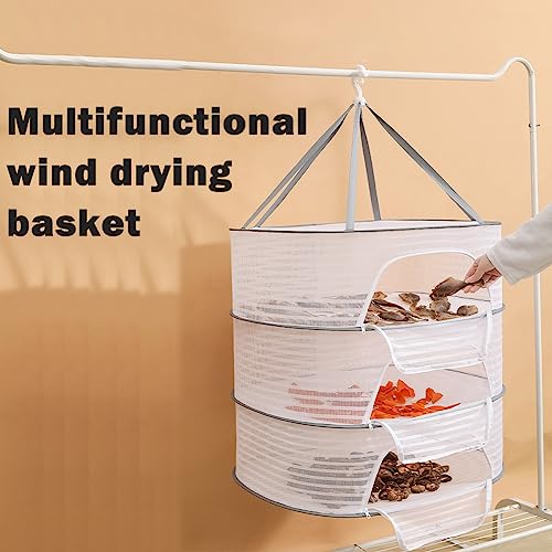 KASCLINO Herb Drying Rack 3 Layer Hanging Mesh Net, Foldable Herb Dryer Hanging Rack with Zipper, for Buds, Fruits, Hydroponics Flowers, Vegetables, Fish, Clothes, Doll(White)