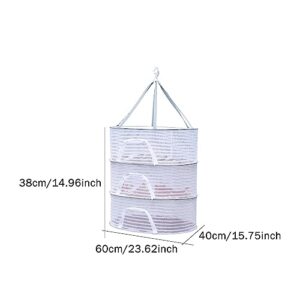 KASCLINO Herb Drying Rack 3 Layer Hanging Mesh Net, Foldable Herb Dryer Hanging Rack with Zipper, for Buds, Fruits, Hydroponics Flowers, Vegetables, Fish, Clothes, Doll(White)