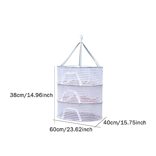 KASCLINO Herb Drying Rack 3 Layer Hanging Mesh Net, Foldable Herb Dryer Hanging Rack with Zipper, for Buds, Fruits, Hydroponics Flowers, Vegetables, Fish, Clothes, Doll(White)