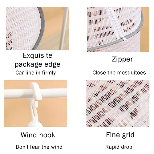 KASCLINO Herb Drying Rack 3 Layer Hanging Mesh Net, Foldable Herb Dryer Hanging Rack with Zipper, for Buds, Fruits, Hydroponics Flowers, Vegetables, Fish, Clothes, Doll(White)