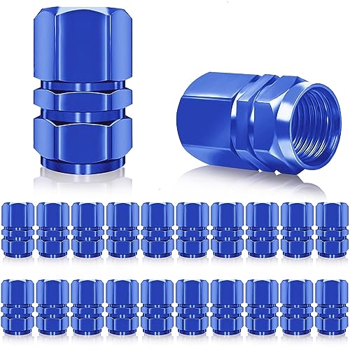 WSSROGY 20 Pcs Anodized Aluminum Car Tire Valve Stem Caps Cover Universal for Cars SUVs Trucks Motorcycles Bikes (Blue)