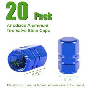 WSSROGY 20 Pcs Anodized Aluminum Car Tire Valve Stem Caps Cover Universal for Cars SUVs Trucks Motorcycles Bikes (Blue)