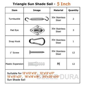 BELLE DURA Sun Shade Sail Patio 20'X20'X20' Rust Red 304 Stainless Steel Hardware Kit 5 Inch Installation Set Cover for Canopy Outdoor,185GSM TriangleAwning Shade Sails for Backyard Lawn Garden