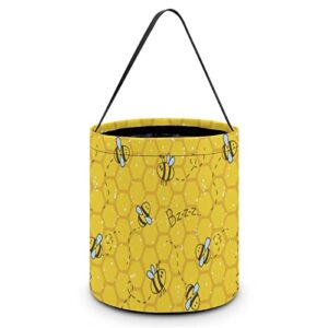 SLNFDKND Cute Honey Bee Pattern Halloween Bucket Trick Or Treat Buckets Candy Tote Bag for Kids Halloween Decorations