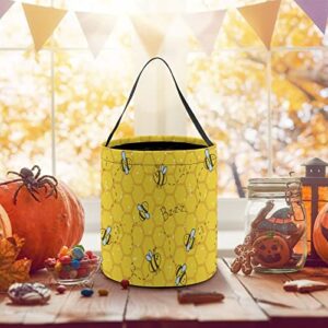 SLNFDKND Cute Honey Bee Pattern Halloween Bucket Trick Or Treat Buckets Candy Tote Bag for Kids Halloween Decorations