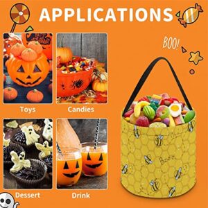 SLNFDKND Cute Honey Bee Pattern Halloween Bucket Trick Or Treat Buckets Candy Tote Bag for Kids Halloween Decorations