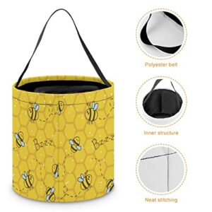 SLNFDKND Cute Honey Bee Pattern Halloween Bucket Trick Or Treat Buckets Candy Tote Bag for Kids Halloween Decorations